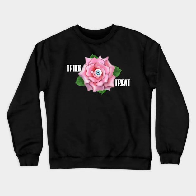 Pink spooky rose trick or treat (black background) Crewneck Sweatshirt by Meakm